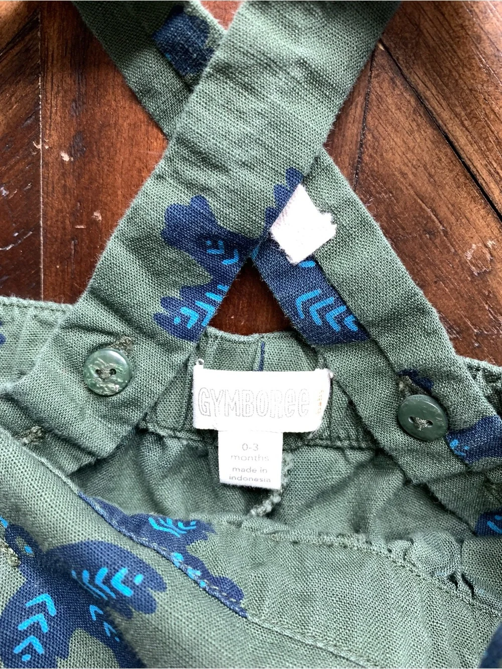 Gymboree Olive Green Overalls with Blue Bird Print